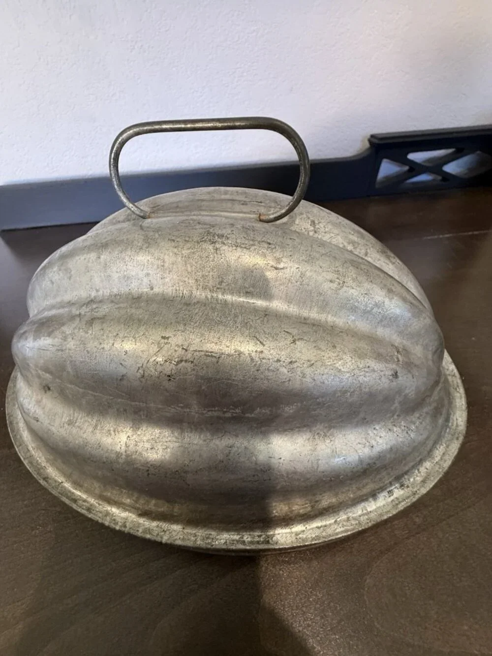 Vintage Antique England Tin Steamed Plum Pudding Mold 2 Piece Ribbed Melon Shape